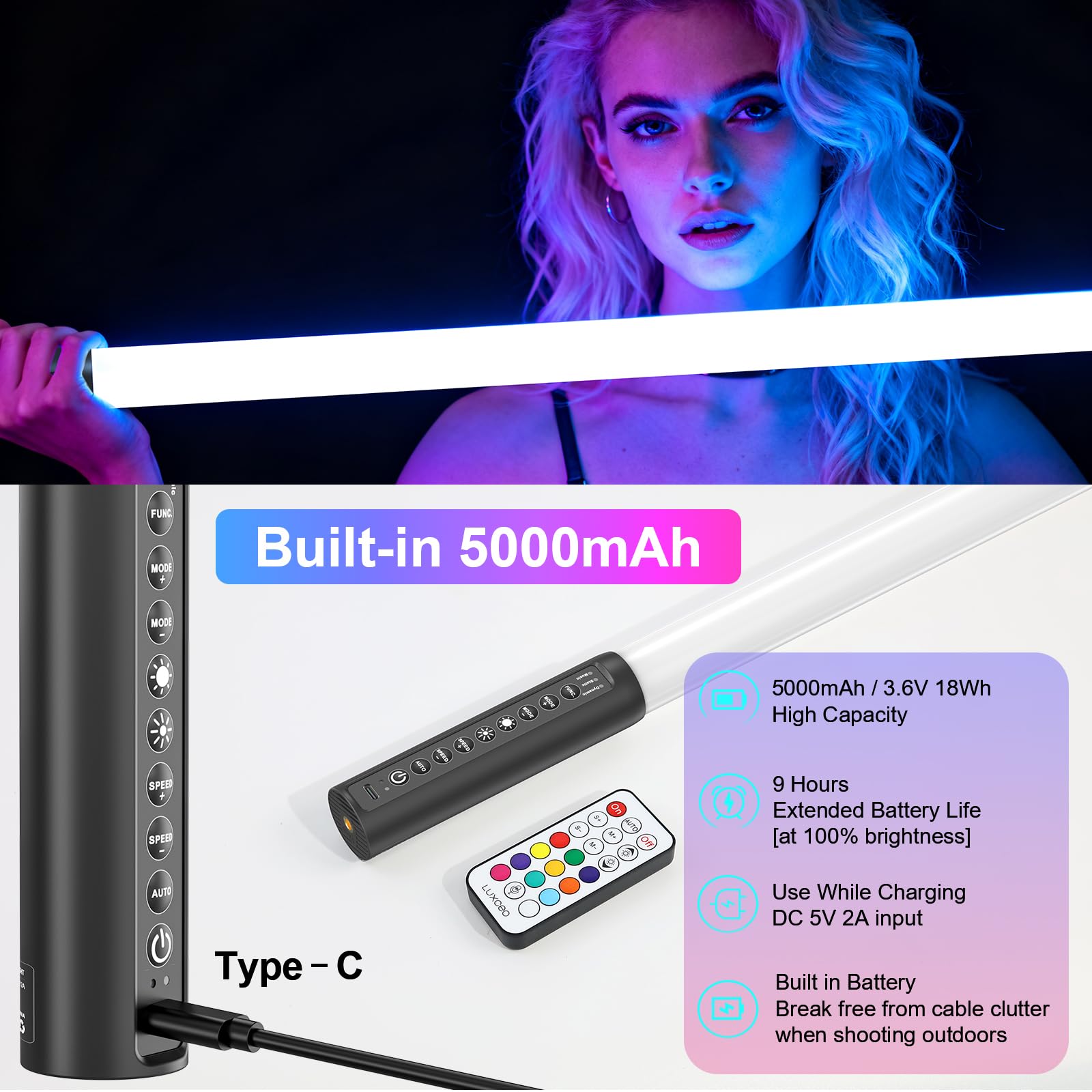 Amazon | LUXCEO 2パック 90cm RGB チューブライトバー (3フィート